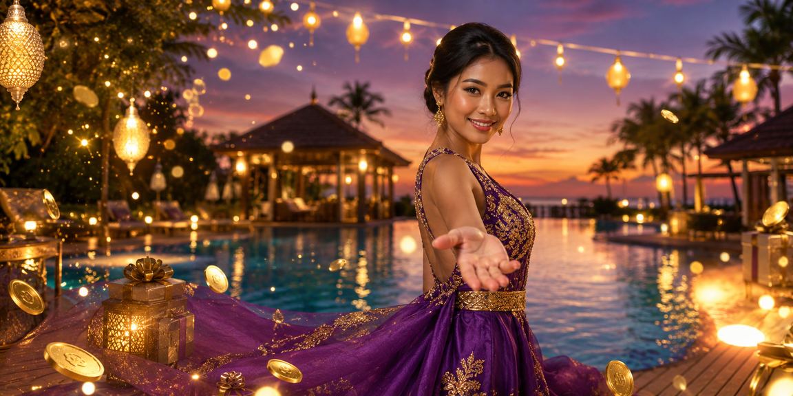 Festival bonus VIP dengan lampu warna-warni dan suasana malam yang meriah